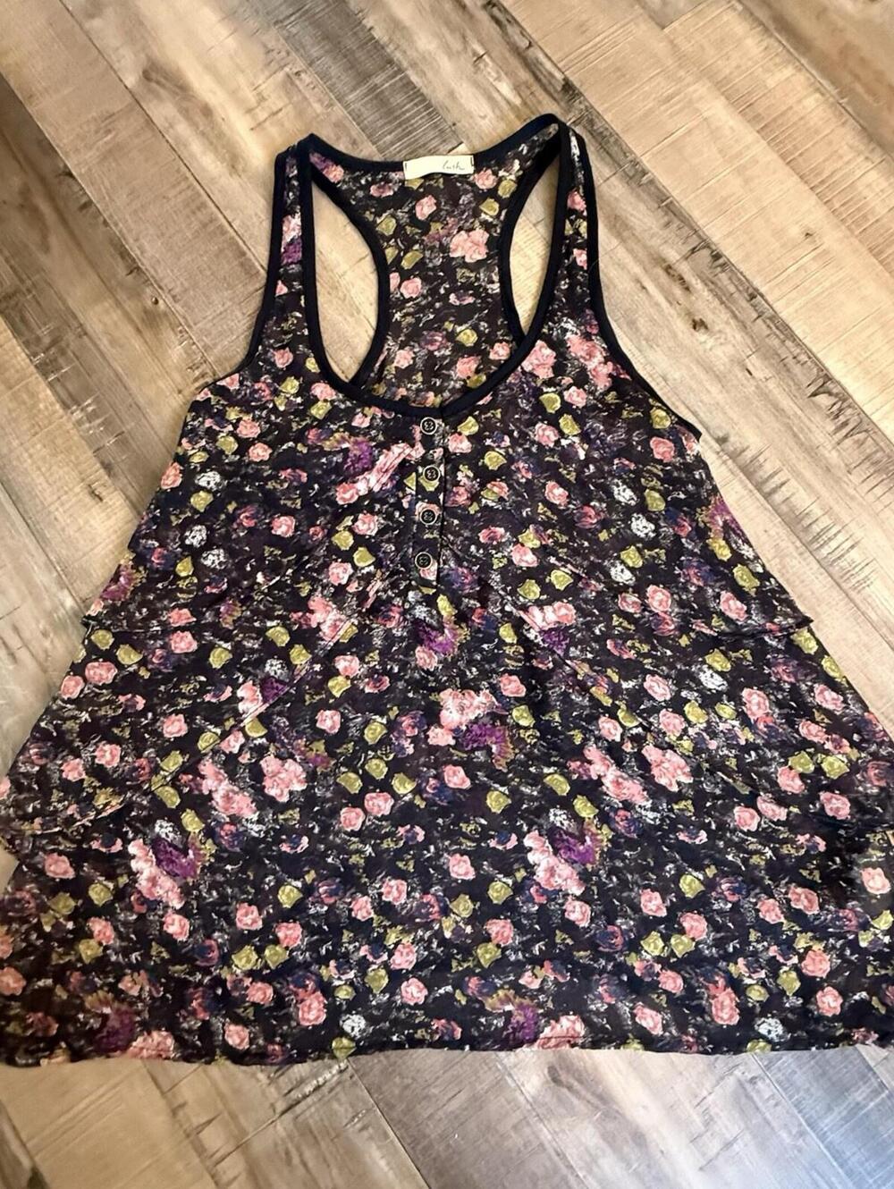 Lush Womens Racerback Floral Cami‎ Chiffon Tank Top Multicolor Scoop Neck USA S